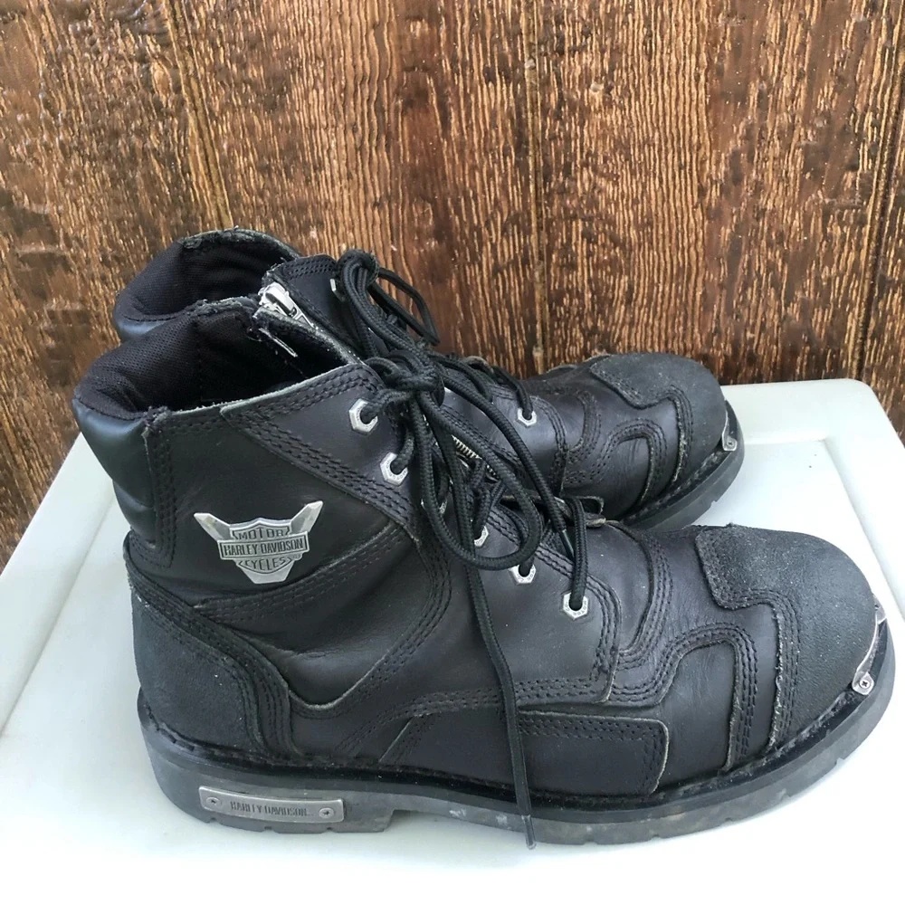 Harley-Davidson Black Lace-Up Motorcycle Boots with Metal Accents Men’s 13